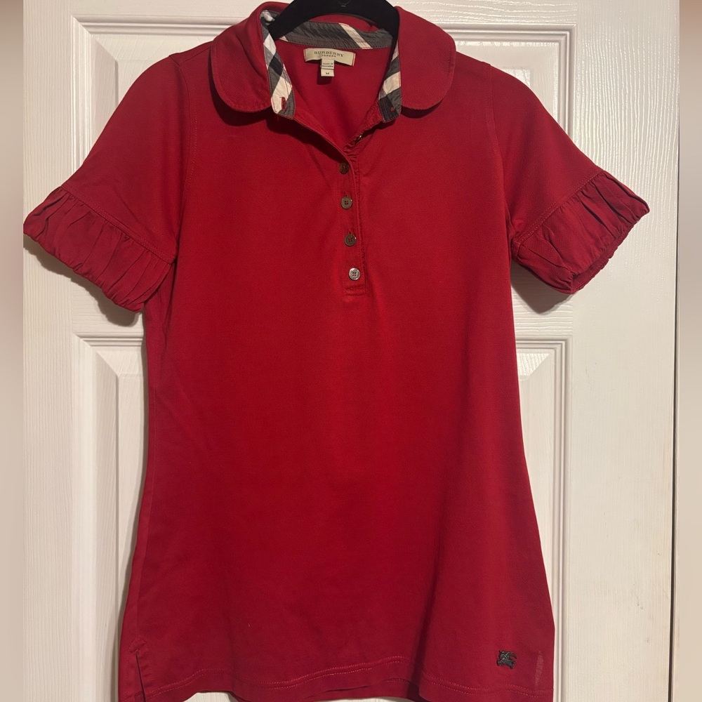Burberry Red Polo Shirt with Check Collar